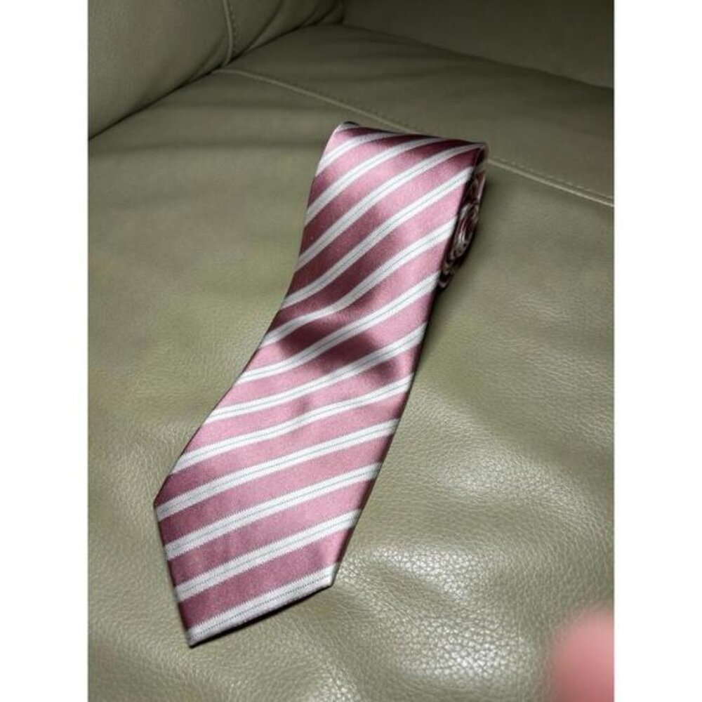 Cavallieri Luxury Edition Men’s 100% Silk Necktie Tie Pink White Stripes A1
